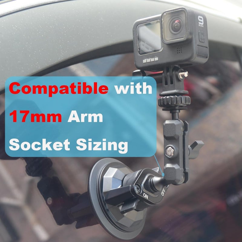 Rigdance Upgraded Car Suction Cup Base with17mm Ball, Compatible with17mm Double Socket Arms | Heavy-Duty 3.4" Suction Base for Windshield | Holds 5.5 lbs – Rosette Bite Locking System - Image 3